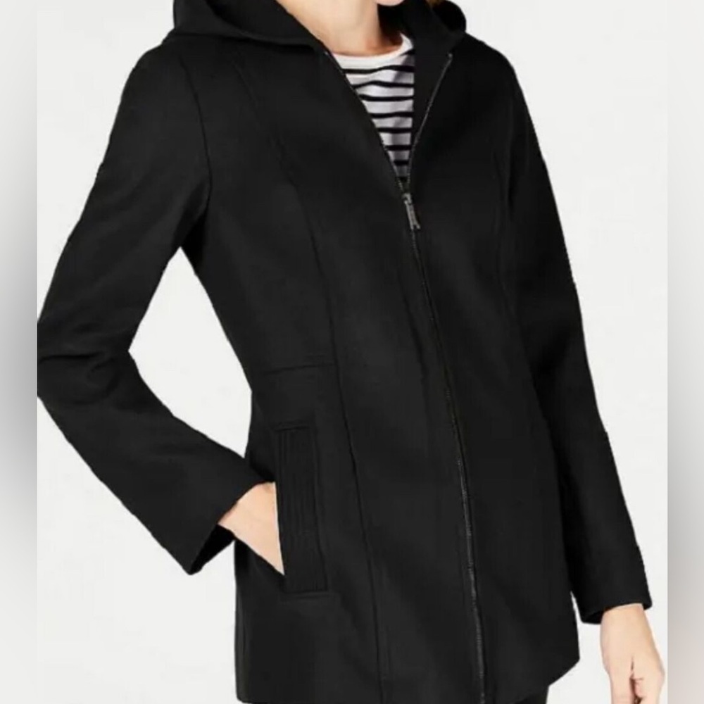 London Fog Black Hooded Wool Blend Coat - Size Small